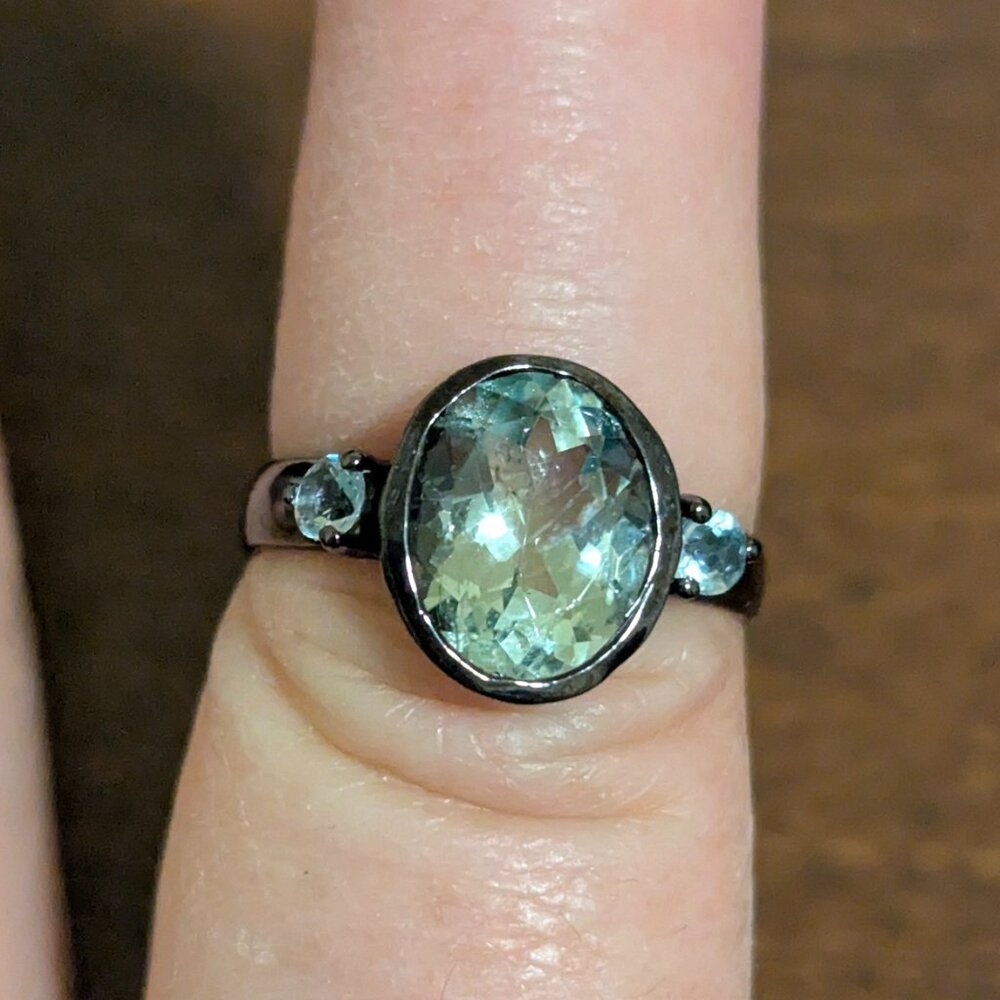Ring Aquamarine Topaz Sterling Size 8
